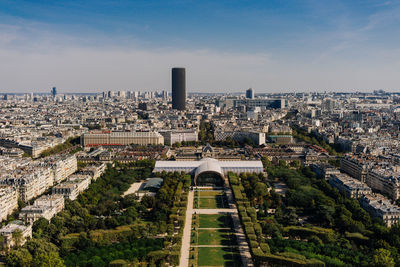 High angle view of buildings in city