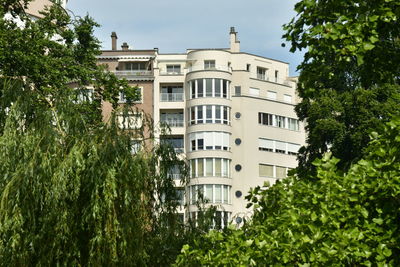 Low angle view of buildings against clear sky