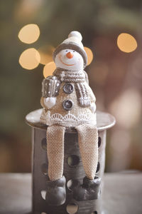 Close-up of snowman figurine