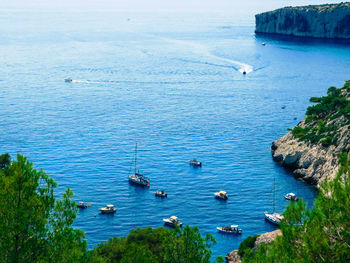 High angle view of boats in sea