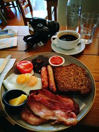 Close-up of breakfast served on table