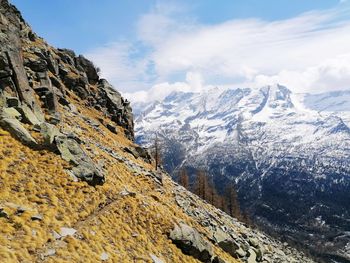 Scenic view of snowcapped mountains against sky