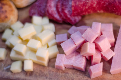 Close-up of food on cutting board at table