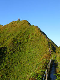 Scenic view of mountains against clear blue sky