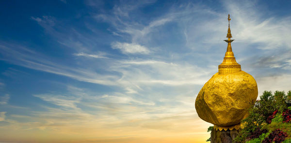 Low angle view of pagoda against sky