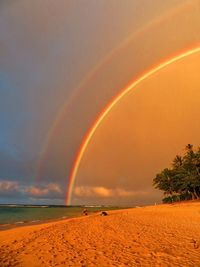 Scenic view of beach against sky during sunset