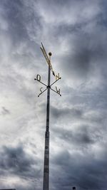 Low angle view of telephone pole against sky