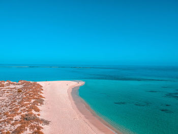 Scenic view of sea against clear blue sky