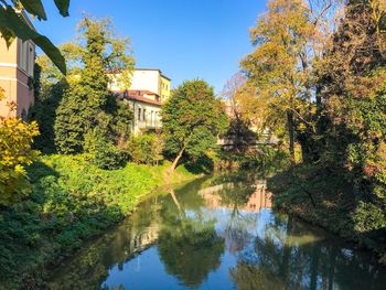 Reflection of trees in lake against sky