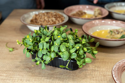 High angle view of vegetables on table