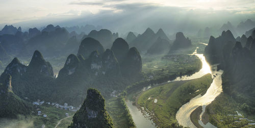 Panoramic view of mountains against sky