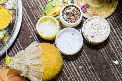 High angle view of food on table