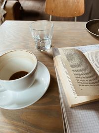 High angle view of coffee on table