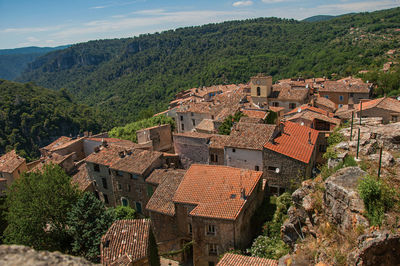 Panoramic view of houses and roofs of the village of chateaudouble, in the french provence.