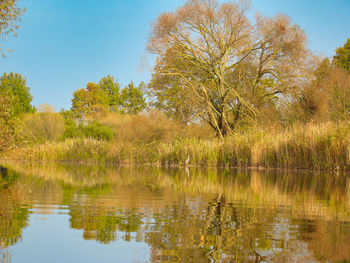 Scenic view of lake against clear sky