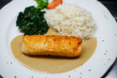 High angle view of meal served in plate