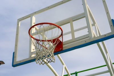 Low angle view of basketball hoop against sky