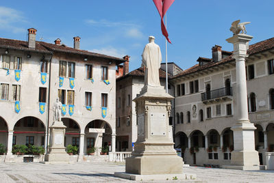 Piazza maggiore, the main square of the city, in feltre, belluno, veneto, italy.