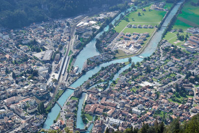 High angle view of buildings in city