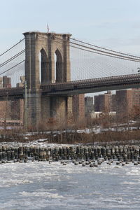 Suspension bridge over river