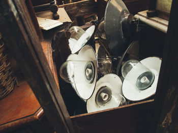 High angle view of old machine at home