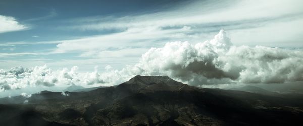Panoramic view of mountain range against sky