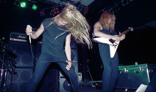 Rear view of women standing at music concert