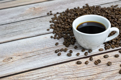 High angle view of coffee cup on table