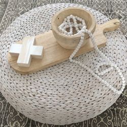 High angle view of wooden equipment on place mat