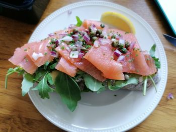 High angle view of meal served in plate