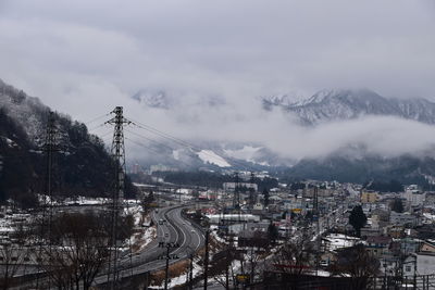 High angle view of city against sky