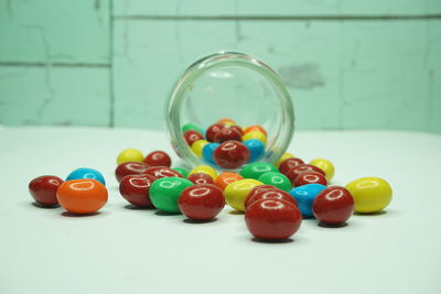 Colorful candies on table