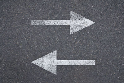 High angle view of arrow symbols on road