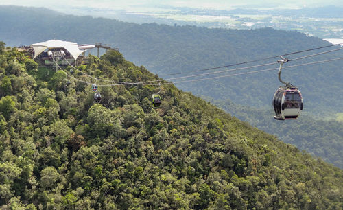 Overhead cable car over mountains