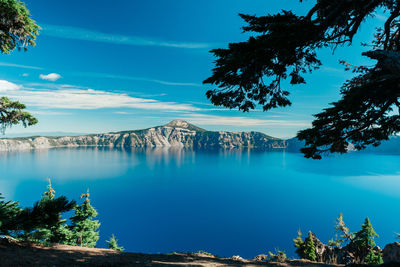 Scenic view of lake against blue sky