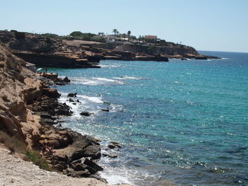 Scenic view of sea against clear sky