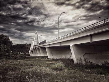 Low angle view of suspension bridge