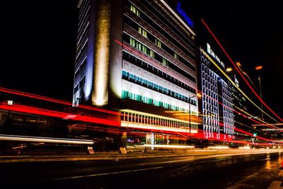 Light trails on road at night