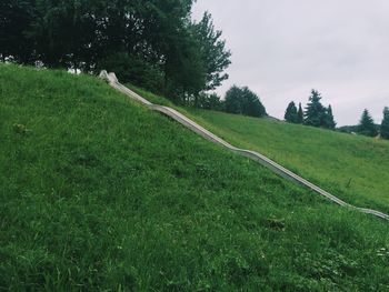 Scenic view of green landscape against sky