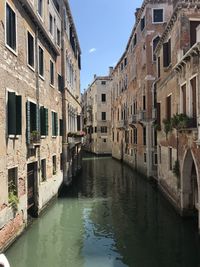 Canal amidst buildings in city against sky