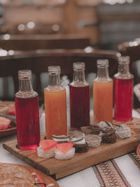 Close-up of glasses on table