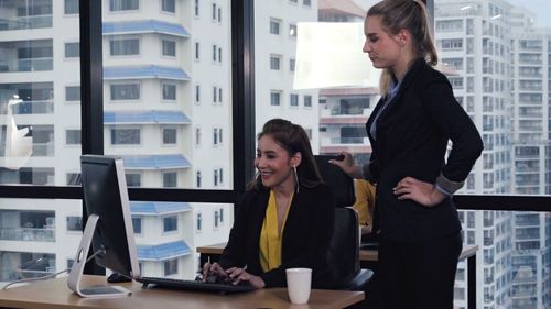 Woman working on table