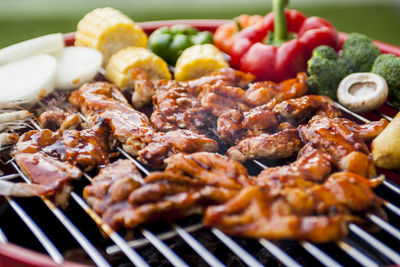 Close-up of food on barbecue grill