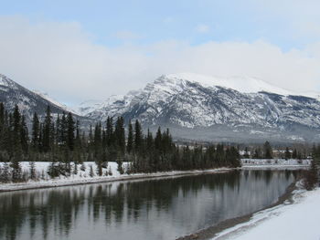 Scenic view of snowcapped mountains against sky