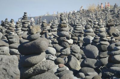 Stacked pebbles at beach