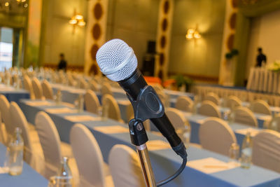 Close-up of microphone at auditorium