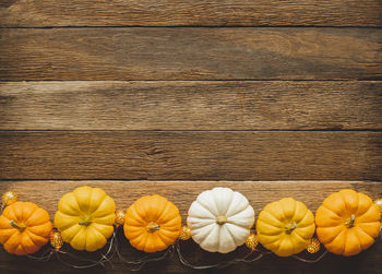 High angle view of pumpkins on table