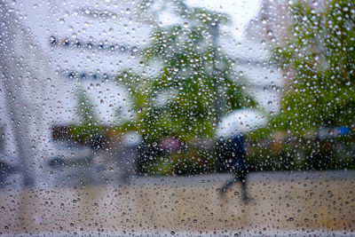 Close-up of wet window in rainy season