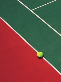 High angle view of tennis ball on court