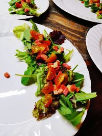 High angle view of salad served in plate